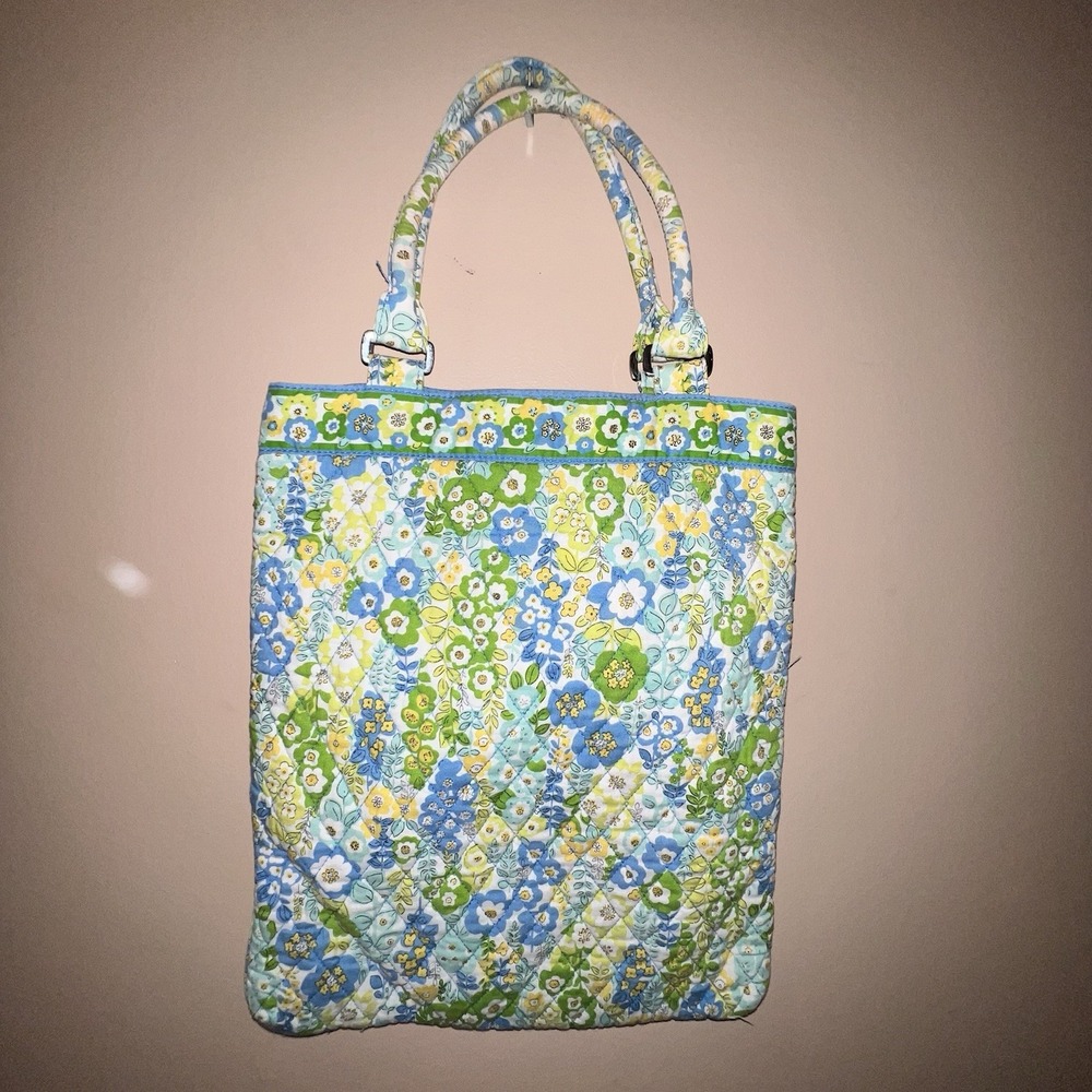 Vera Bradley English Meadow Blue Green Floral Quilted Cotton Purse Tote Cottage